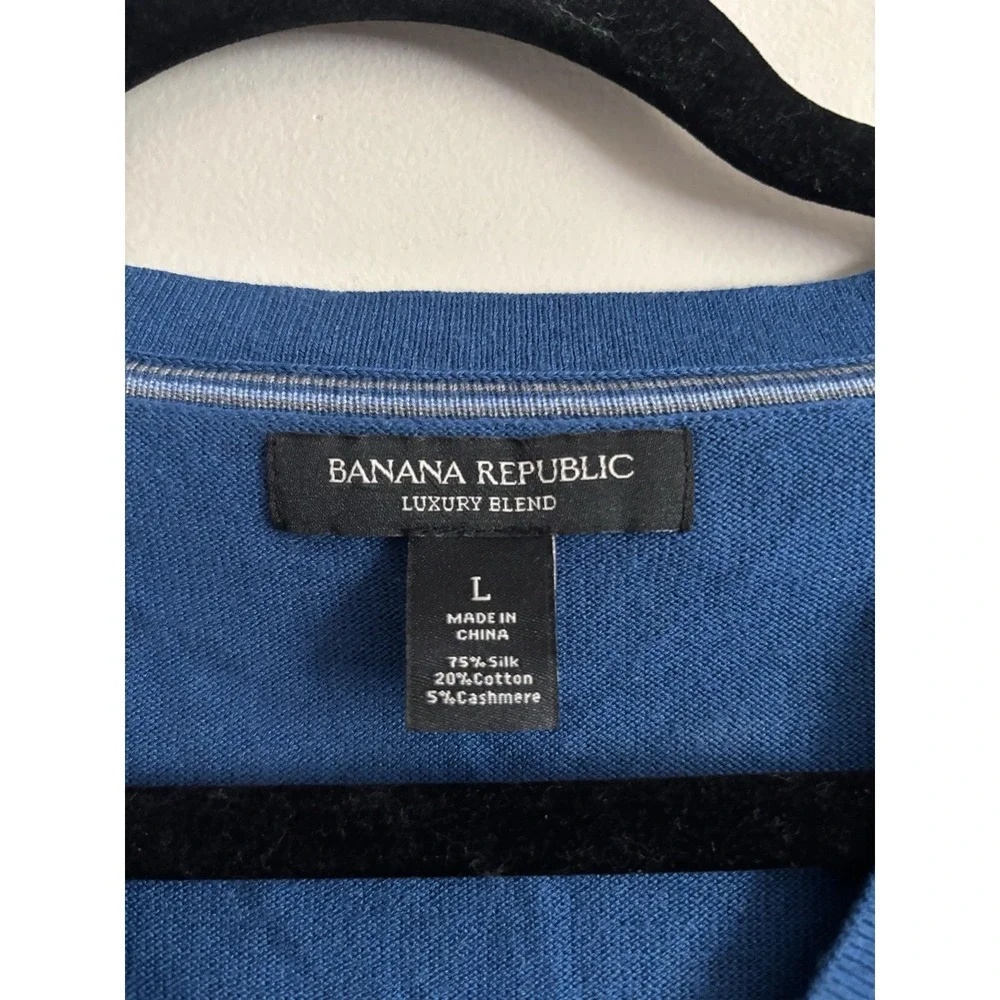 Banana Republic Luxury Knit Mens‎ L V Neck Sweater Silk Cotton Cashmere Purple